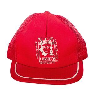 Keep the Torch Lit VTG Hat Statue of Liberty Trucker Mesh Snapback 1982 Red Cap